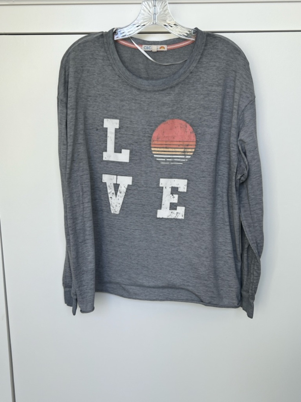 C&C California Gray Long Sleeve LOVE Tee with Sunset Graphic - Picture 2 of 4
